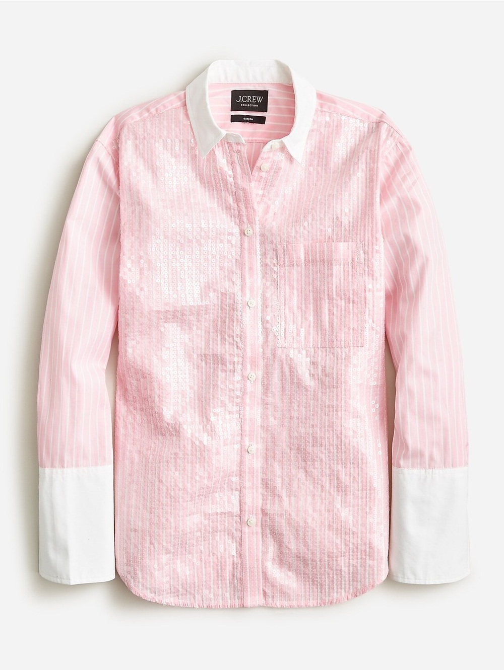 J. Crew Pink Striped Sequin Button-Down Shirt with White Collar